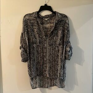 Lovestitch Black and Gray Relaxed Blouse with Mandarin Collar